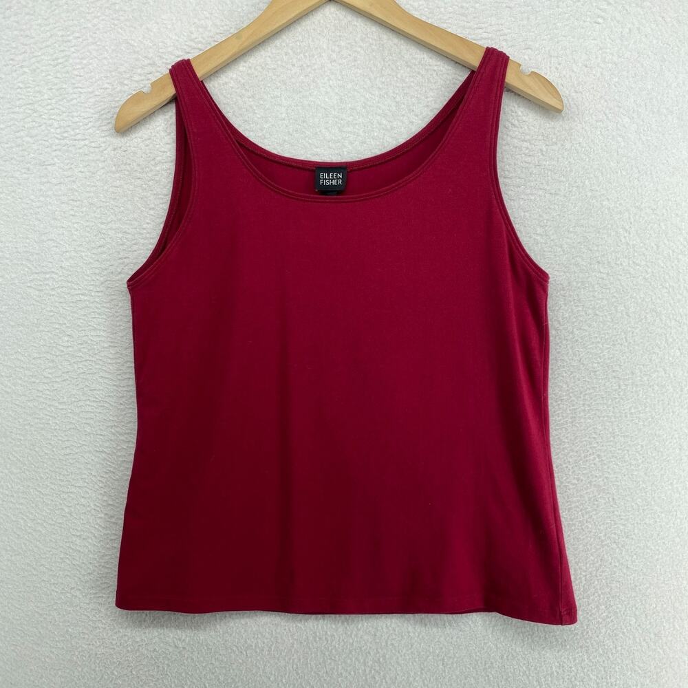 EILEEN FISHER Tank Top M Stretch Cotton Jersey Scoop Neck Shell Red USA